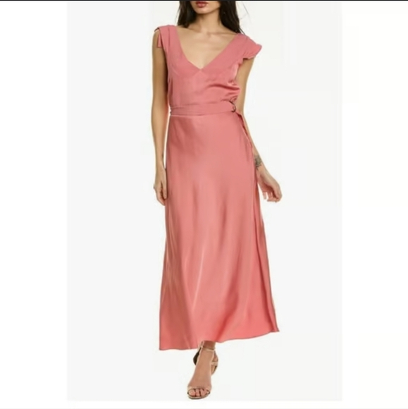 NWT Ted Baker Neomi V-Neck Bias Cut Midi Dress Dusky Pink Size 5 TB/US 10#0144